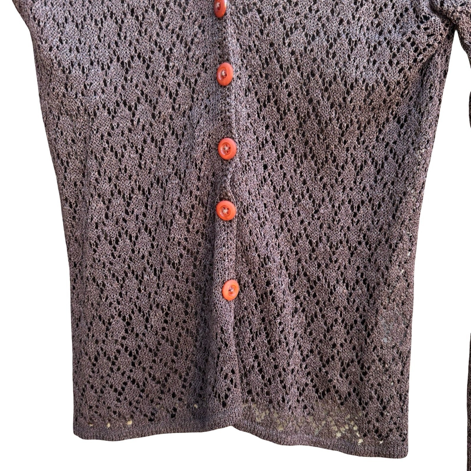 Bette Paige Pointelle Open Knit Boho Indie Grunge Whimsigoth Cardigan Brown M