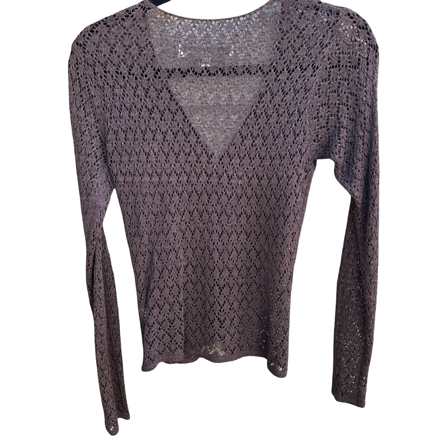 Bette Paige Pointelle Open Knit Boho Indie Grunge Whimsigoth Cardigan Brown M