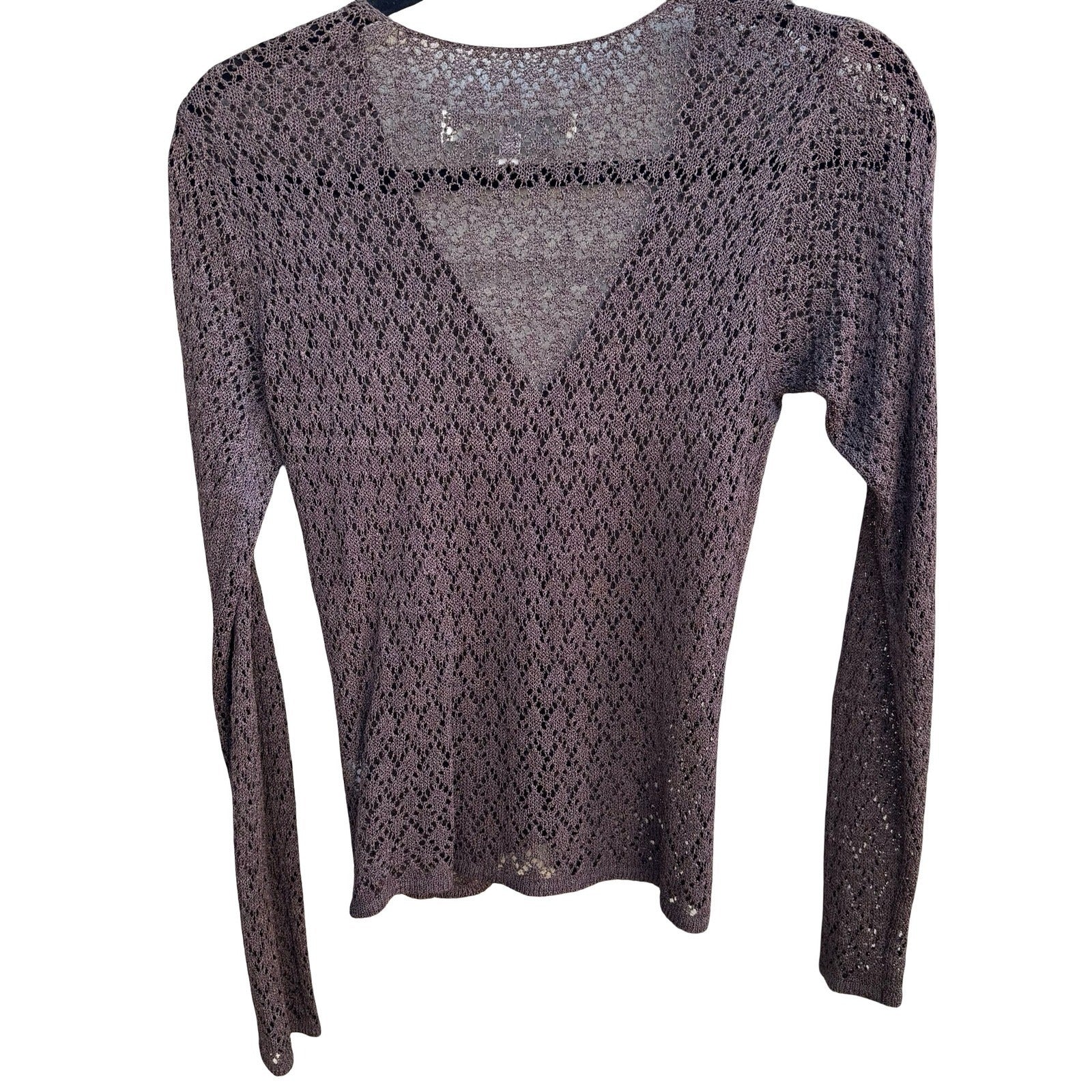 Bette Paige Pointelle Open Knit Boho Indie Grunge Whimsigoth Cardigan Brown M
