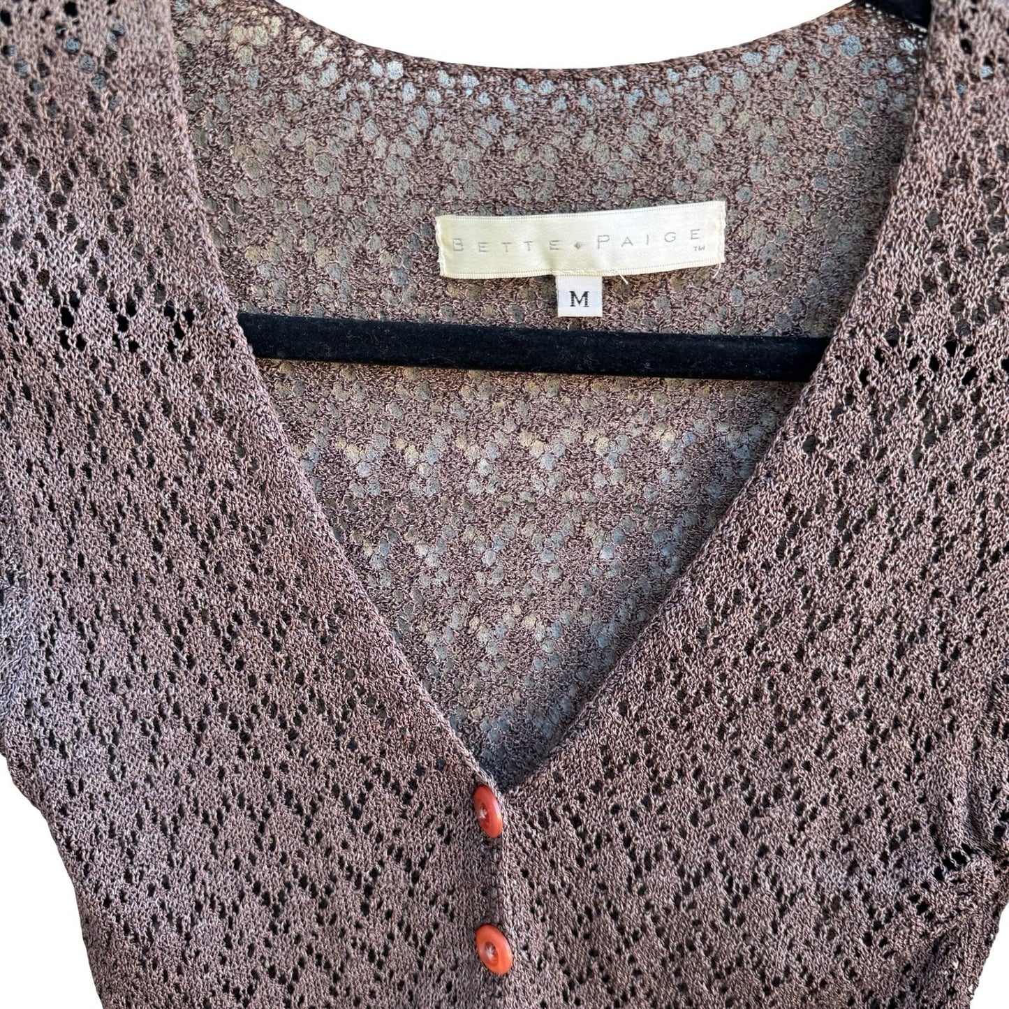 Bette Paige Pointelle Open Knit Boho Indie Grunge Whimsigoth Cardigan Brown M