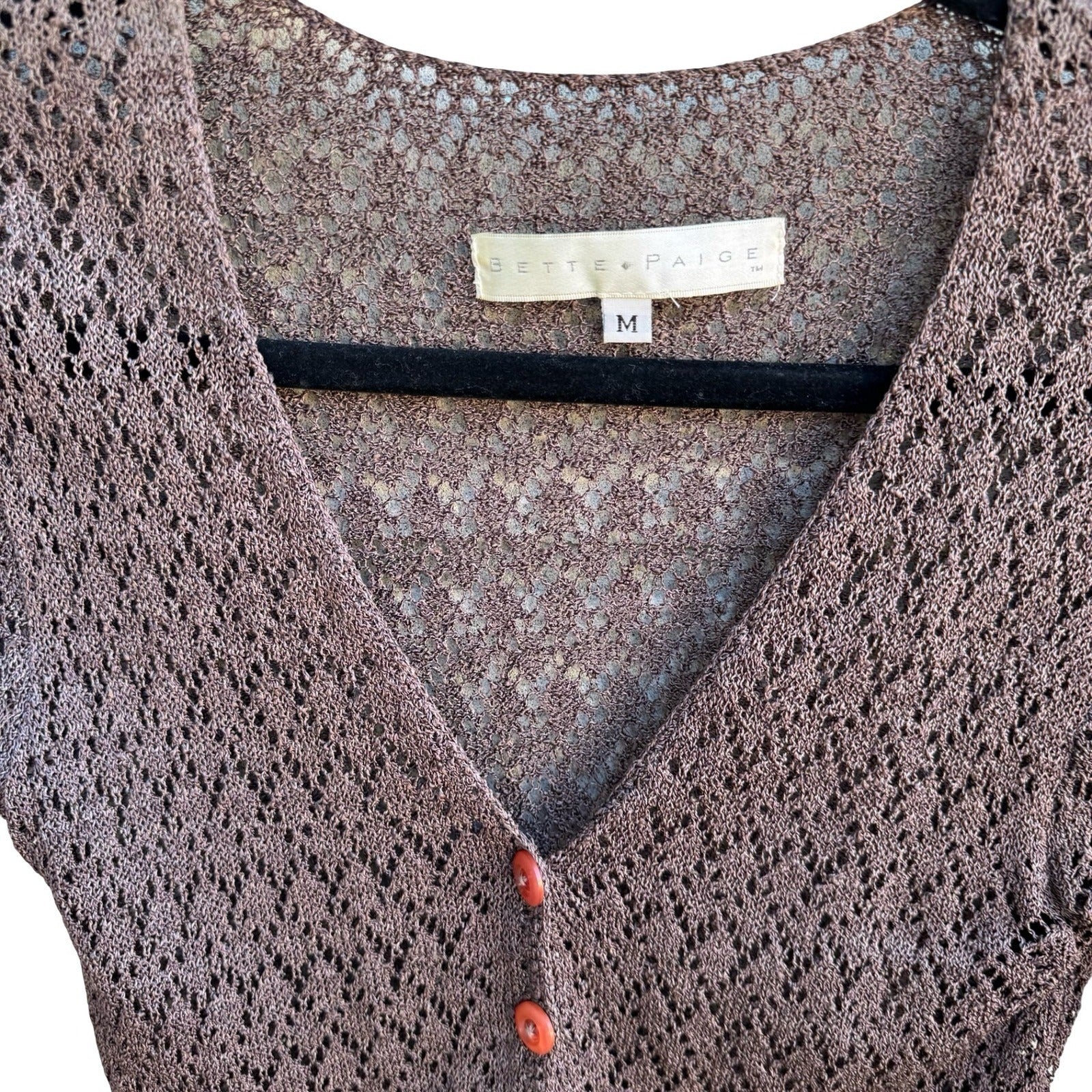 Bette Paige Pointelle Open Knit Boho Indie Grunge Whimsigoth Cardigan Brown M