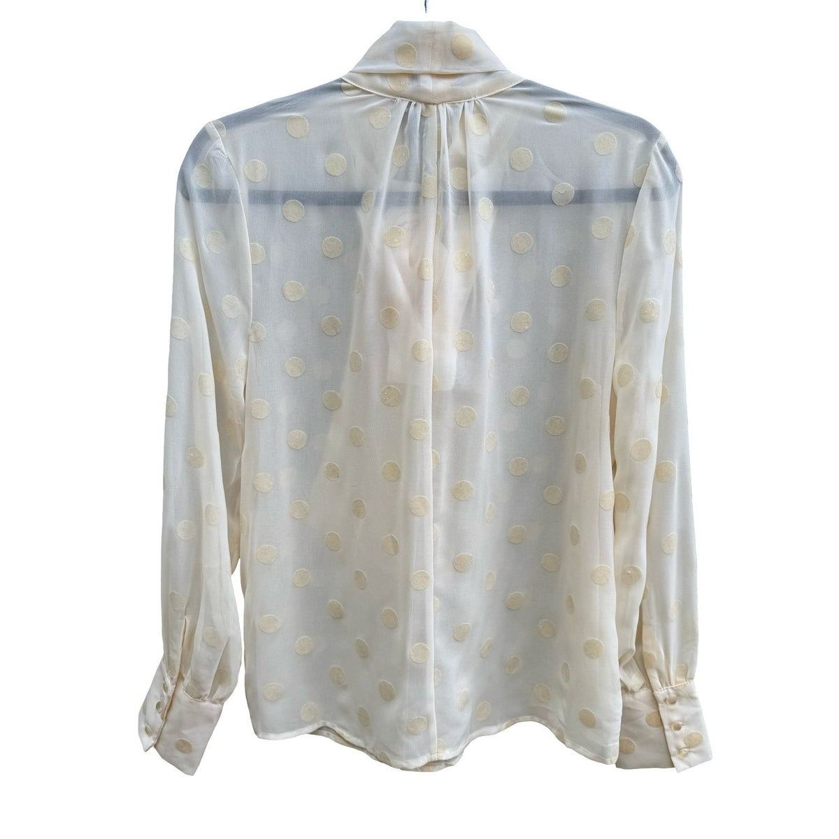 Forever 21 Contemporary Coquette Sheer Tie Neck Polka Dot Chiffon Blouse Cream M