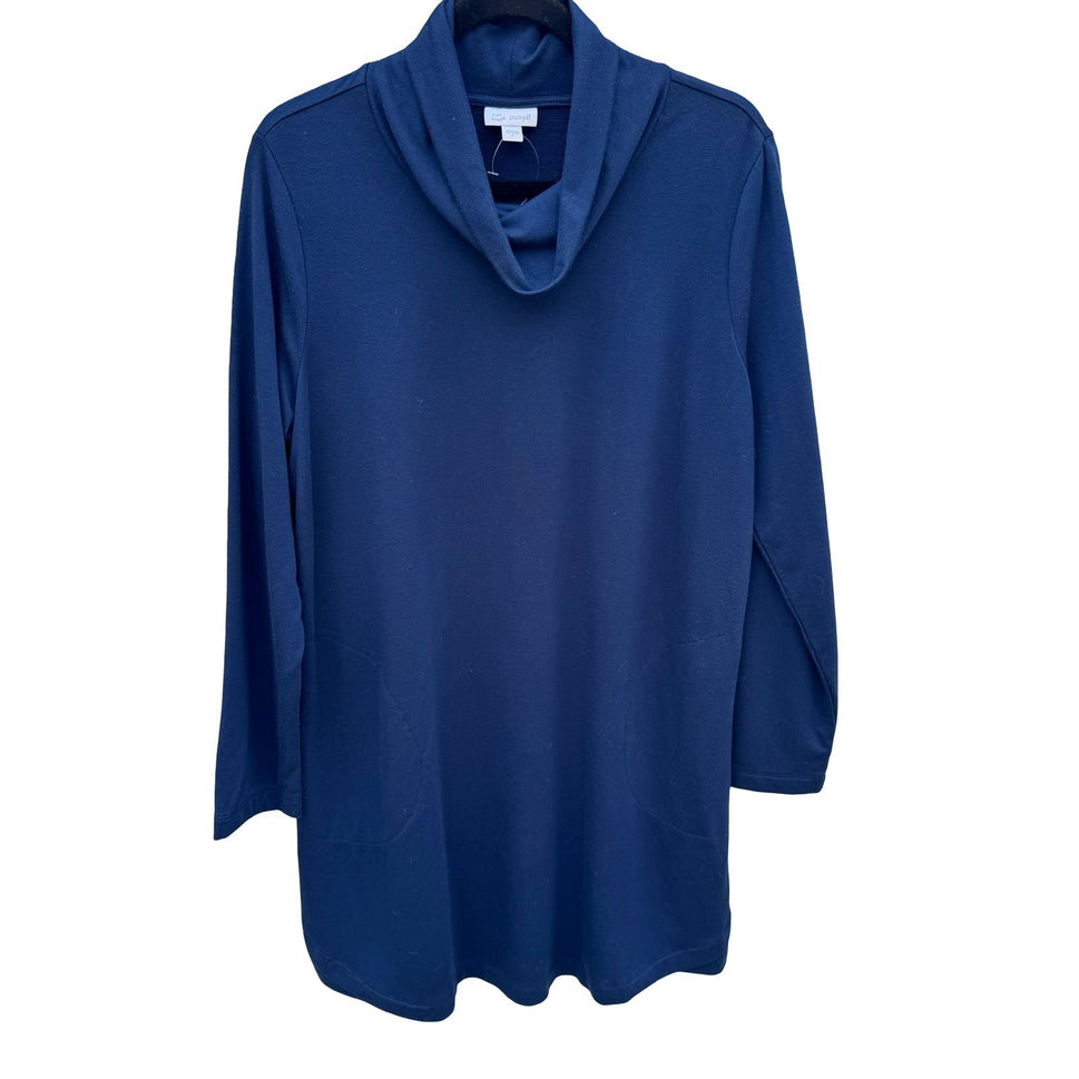 J Jill Pure Jill Luxe Tencel Cowl Neck Tunic Sweater Navy Pockets Womens Large
