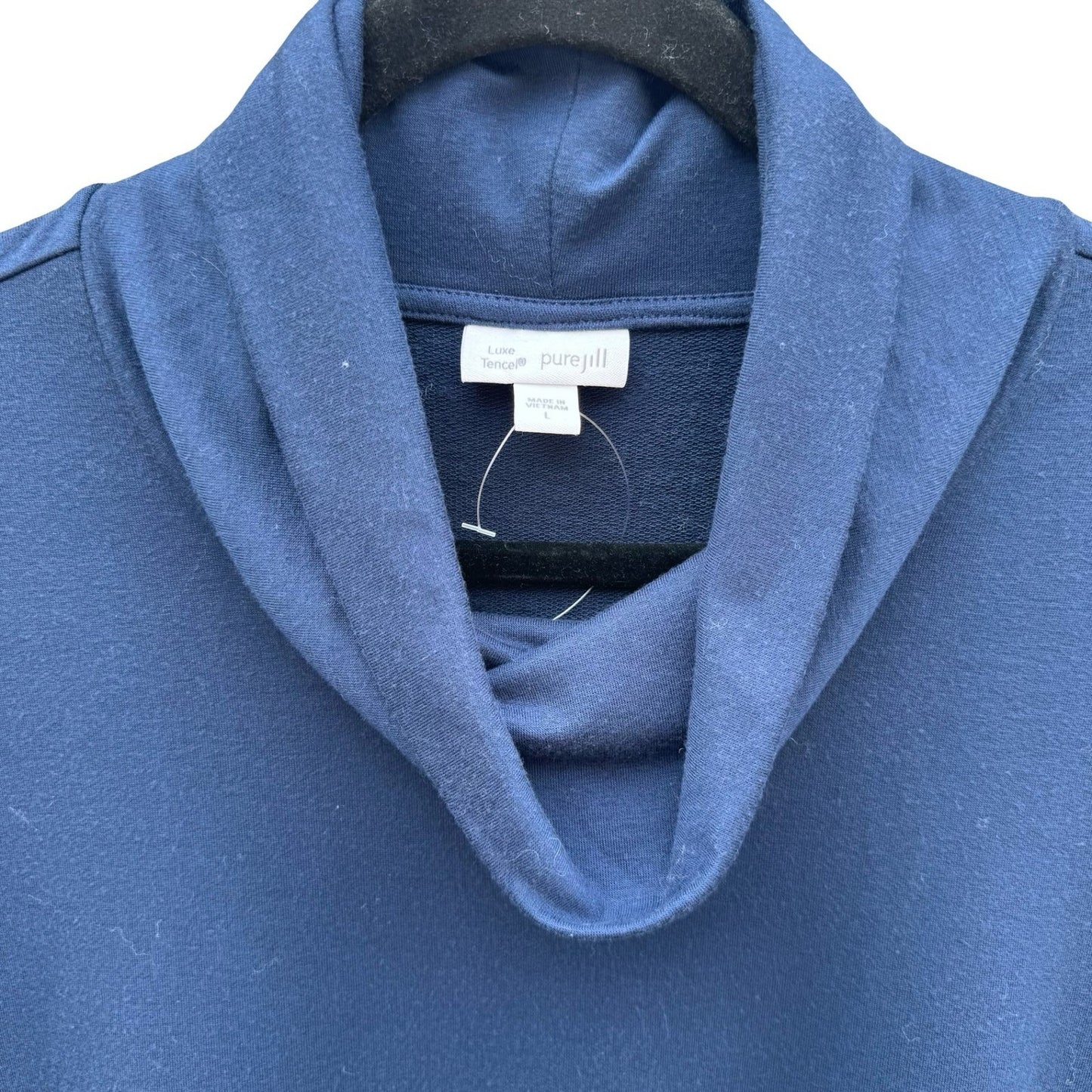 J Jill Pure Jill Luxe Tencel Cowl Neck Tunic Sweater Navy Pockets Womens Large