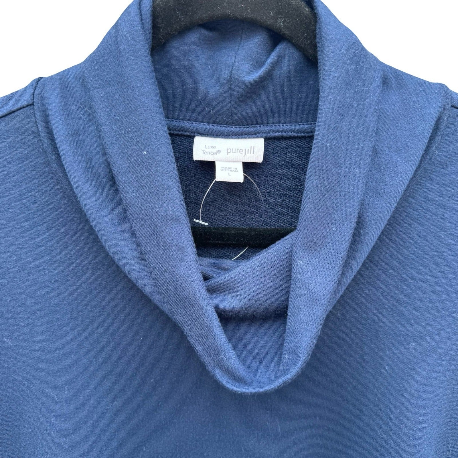 J Jill Pure Jill Luxe Tencel Cowl Neck Tunic Sweater Navy Pockets Womens Large
