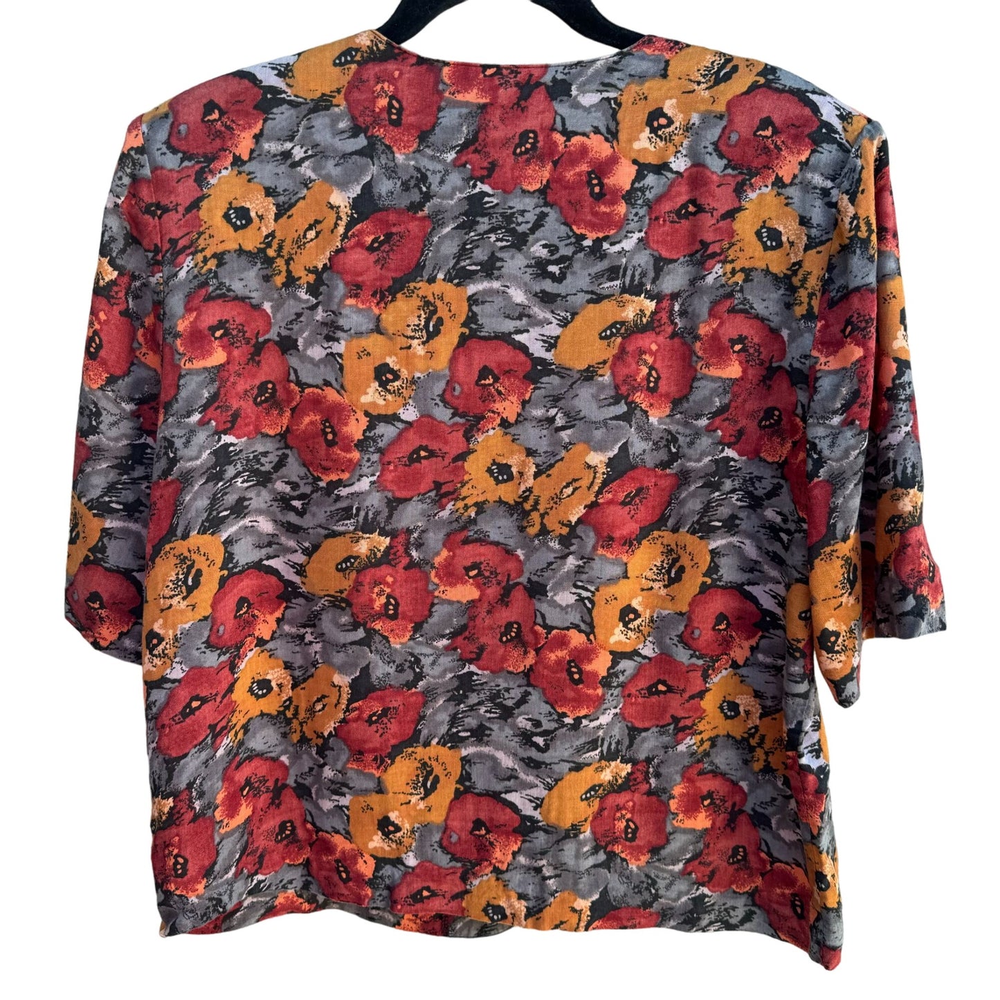 Vintage Womens V Neck Floral Button-Front 1/2 Sleeve Cottage Grannycore Blouse L