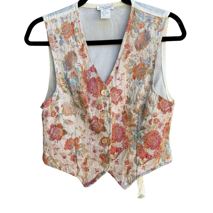 Lord & Taylor Vintage 90s Grandma Cottagecore Floral Tapestry Jacquard Vest M