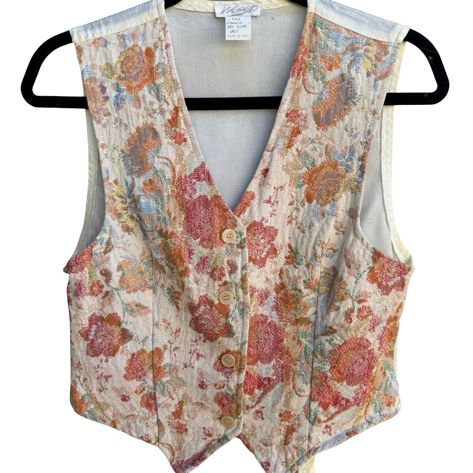 Lord & Taylor Vintage 90s Grandma Cottagecore Floral Tapestry Jacquard Vest M