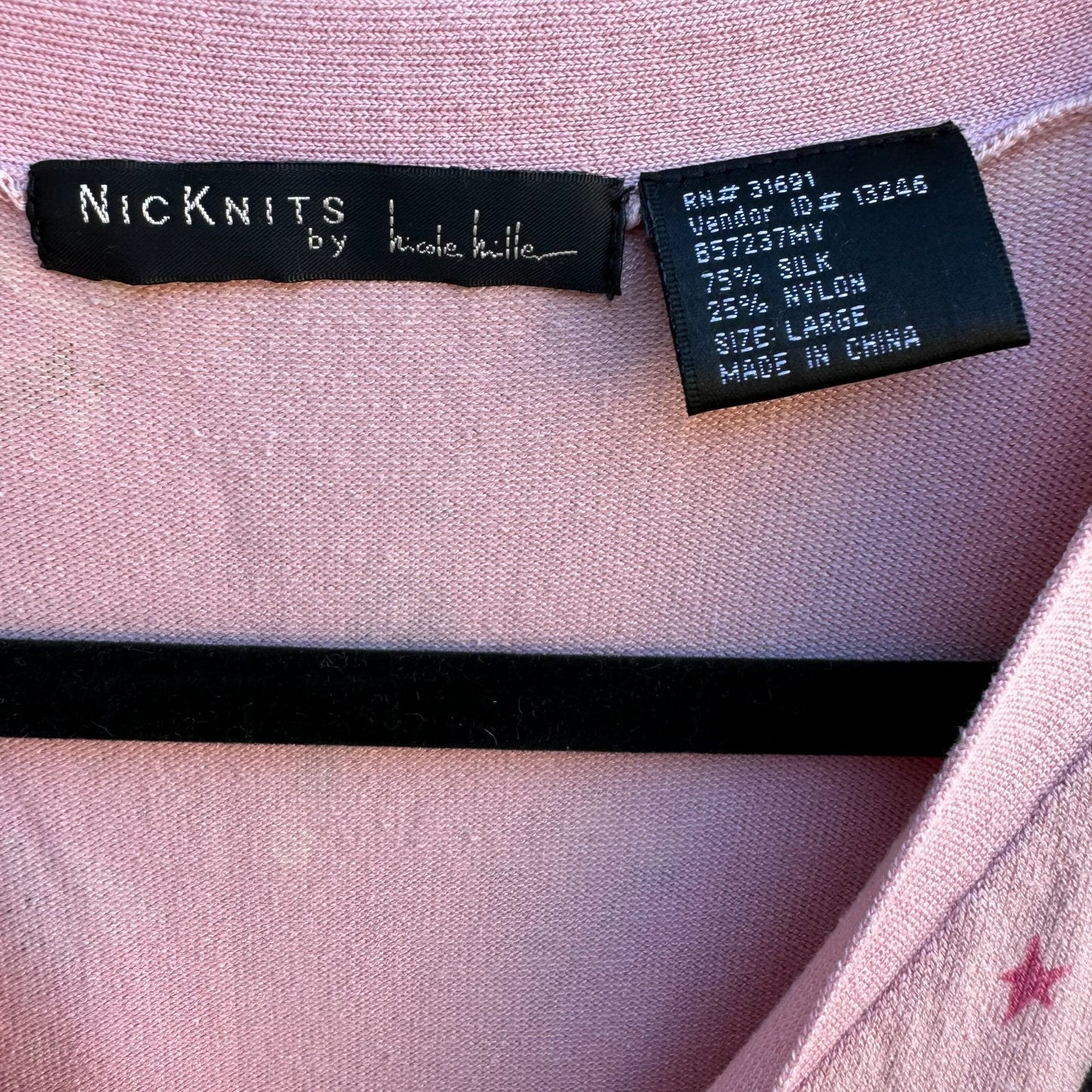 NicKnits Nicole Miller Womens Pink Tie-Front Retro Silk Blend 3/4 Sleeve Sweater M