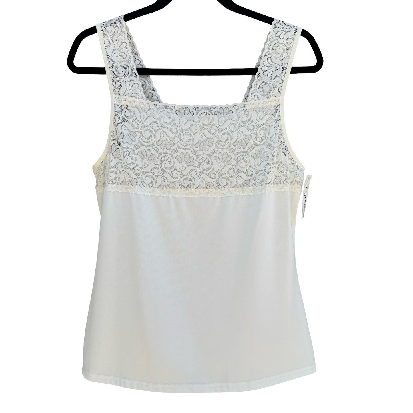 Cinema Etoile Ivory Lace Trim Camisole Square Neck Tank Top L NEW Soft Romantic