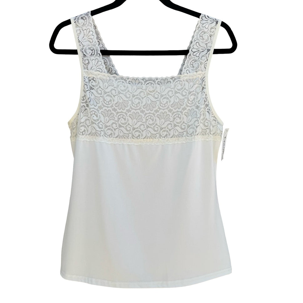 Cinema Etoile Ivory Lace Trim Camisole Square Neck Tank Top L NEW Soft Romantic