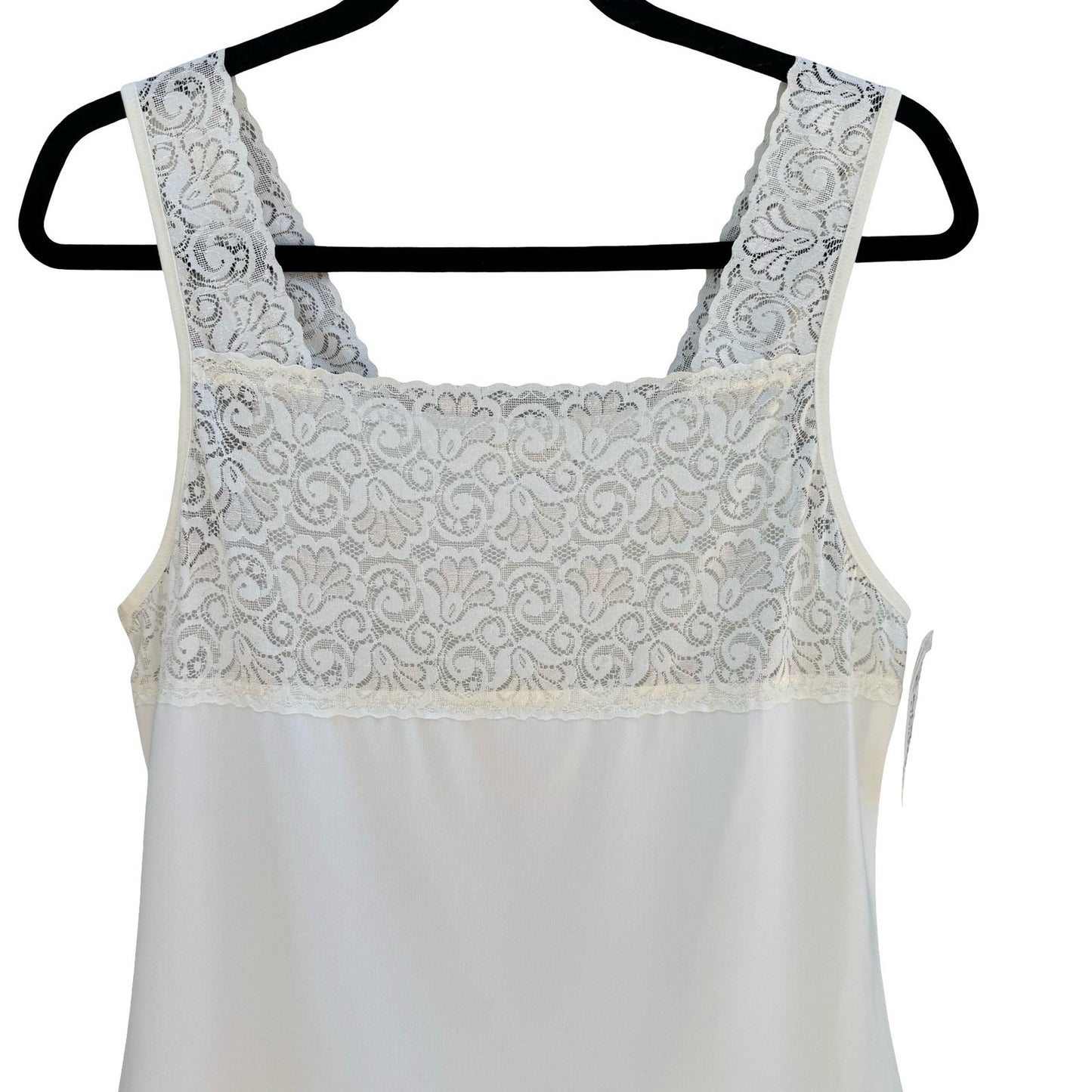 Cinema Etoile Ivory Lace Trim Camisole Square Neck Tank Top L NEW Soft Romantic