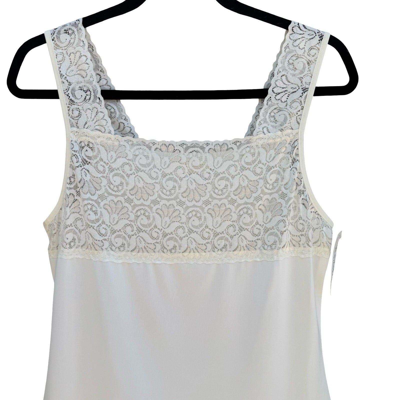 Cinema Etoile Ivory Lace Trim Camisole Square Neck Tank Top L NEW Soft Romantic