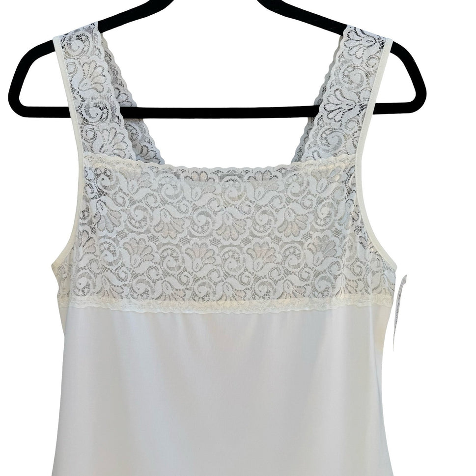 Cinema Etoile Ivory Lace Trim Camisole Square Neck Tank Top L NEW Soft Romantic