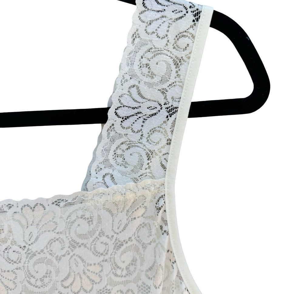 Cinema Etoile Ivory Lace Trim Camisole Square Neck Tank Top L NEW Soft Romantic