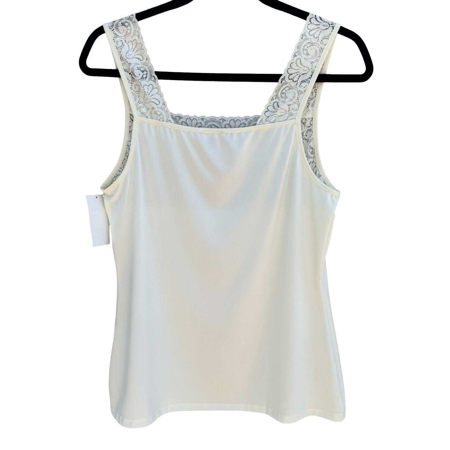 Cinema Etoile Ivory Lace Trim Camisole Square Neck Tank Top L NEW Soft Romantic
