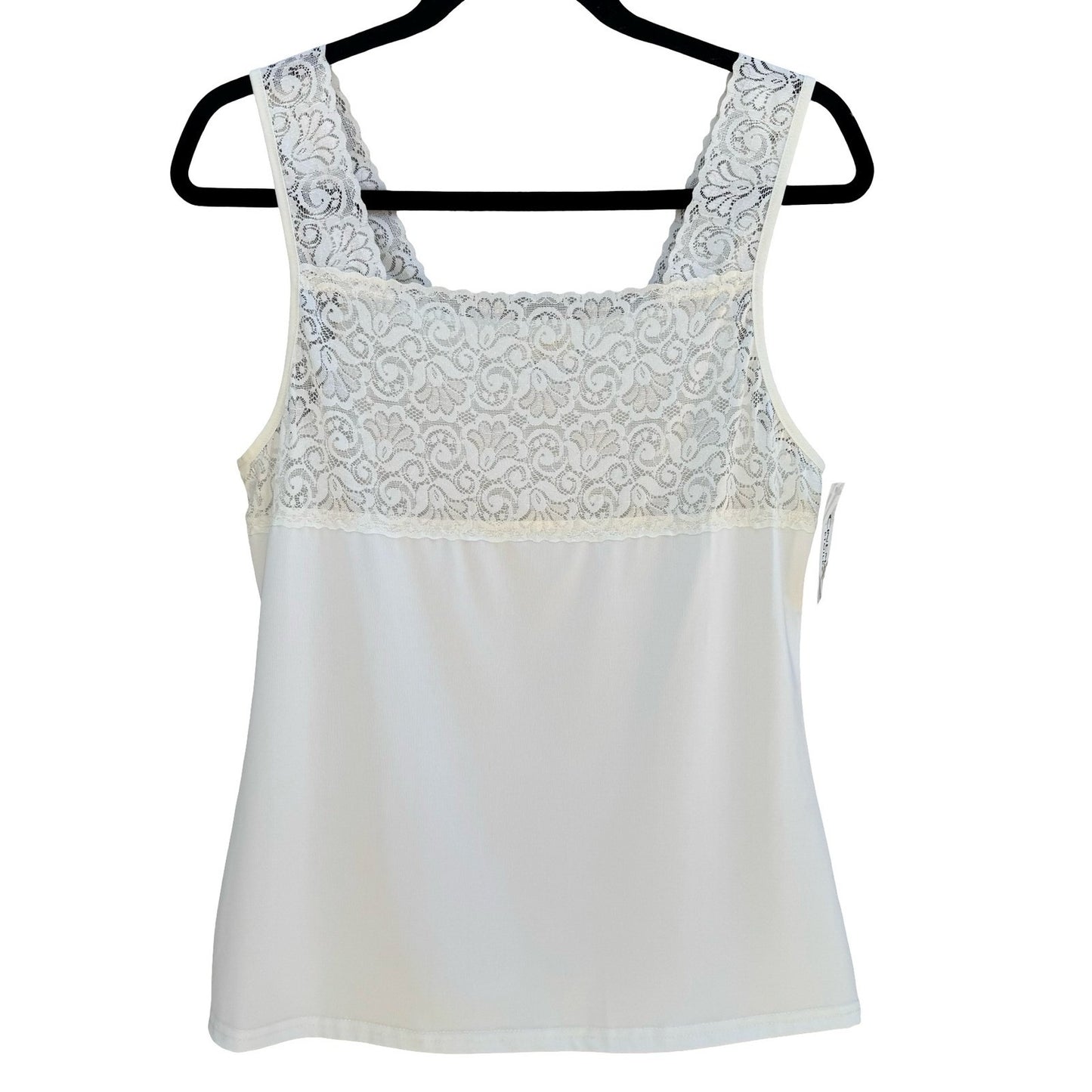 Cinema Etoile Ivory Lace Trim Camisole Square Neck Tank Top L NEW Soft Romantic