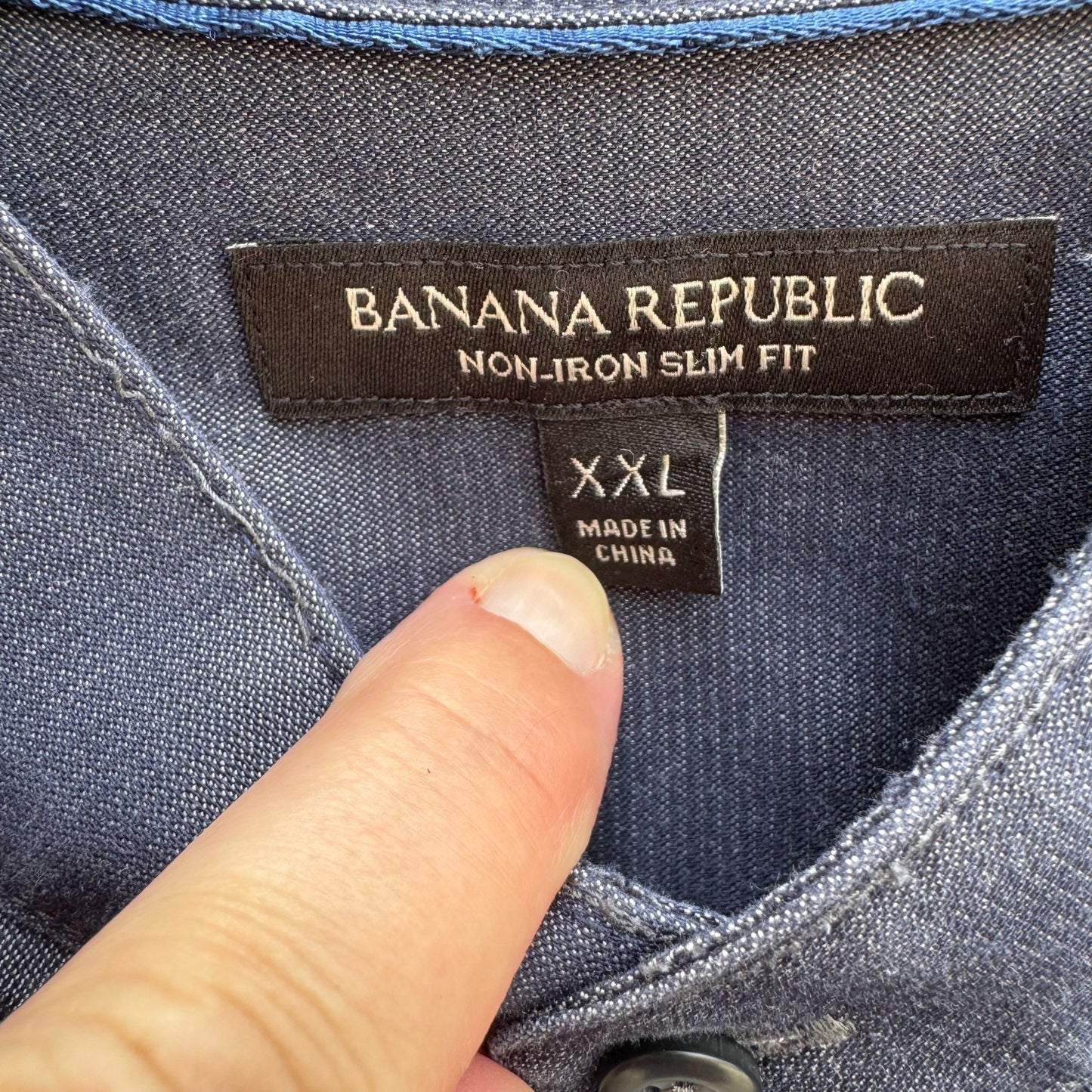 Banana Republic Non-Iron Slim Fit Mens Band Collar Blue Long Sleeve Dress Shirt XXL