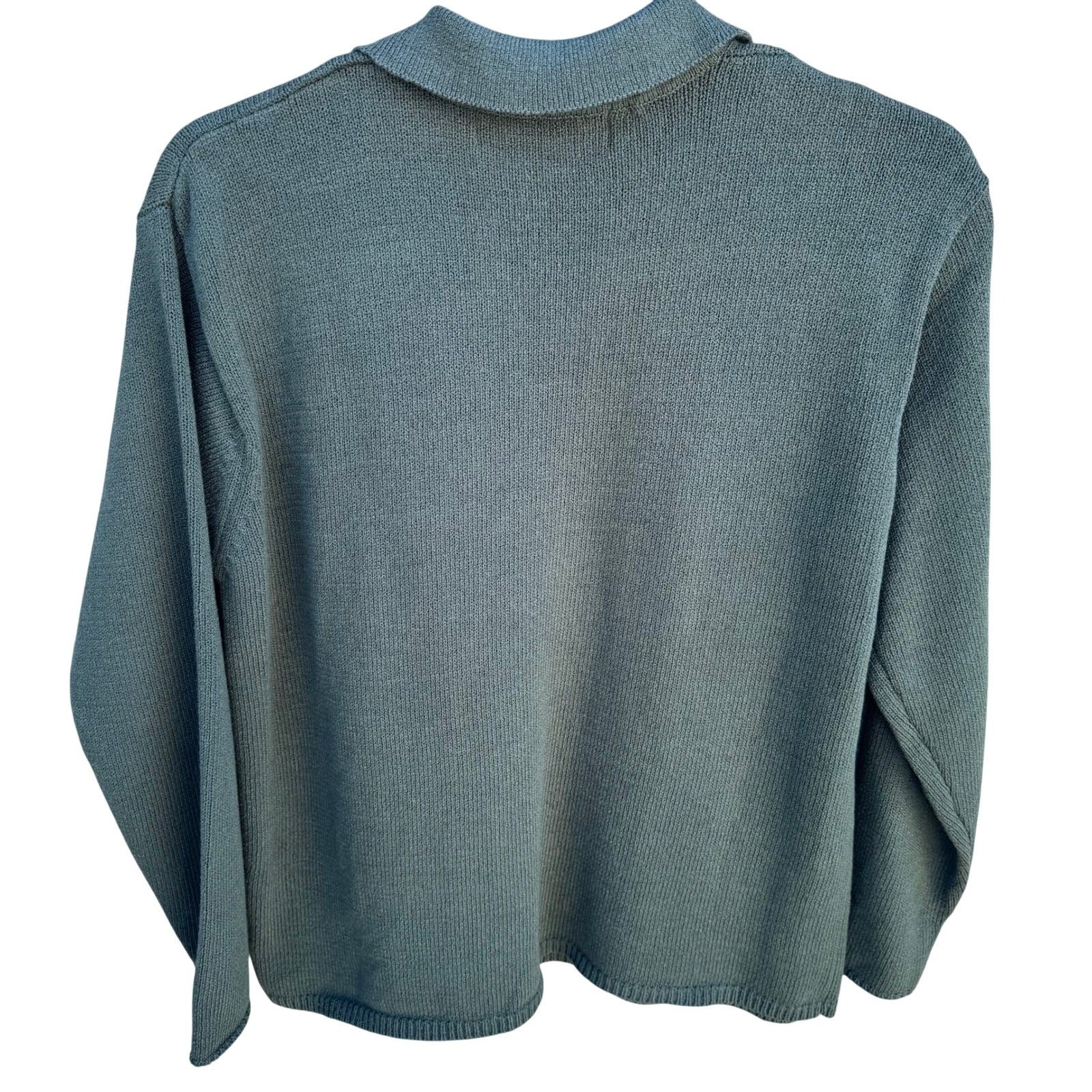 Jones New York Sport Vintage Sage Green Polo V-Neck Sweater Long Sleeve P/S