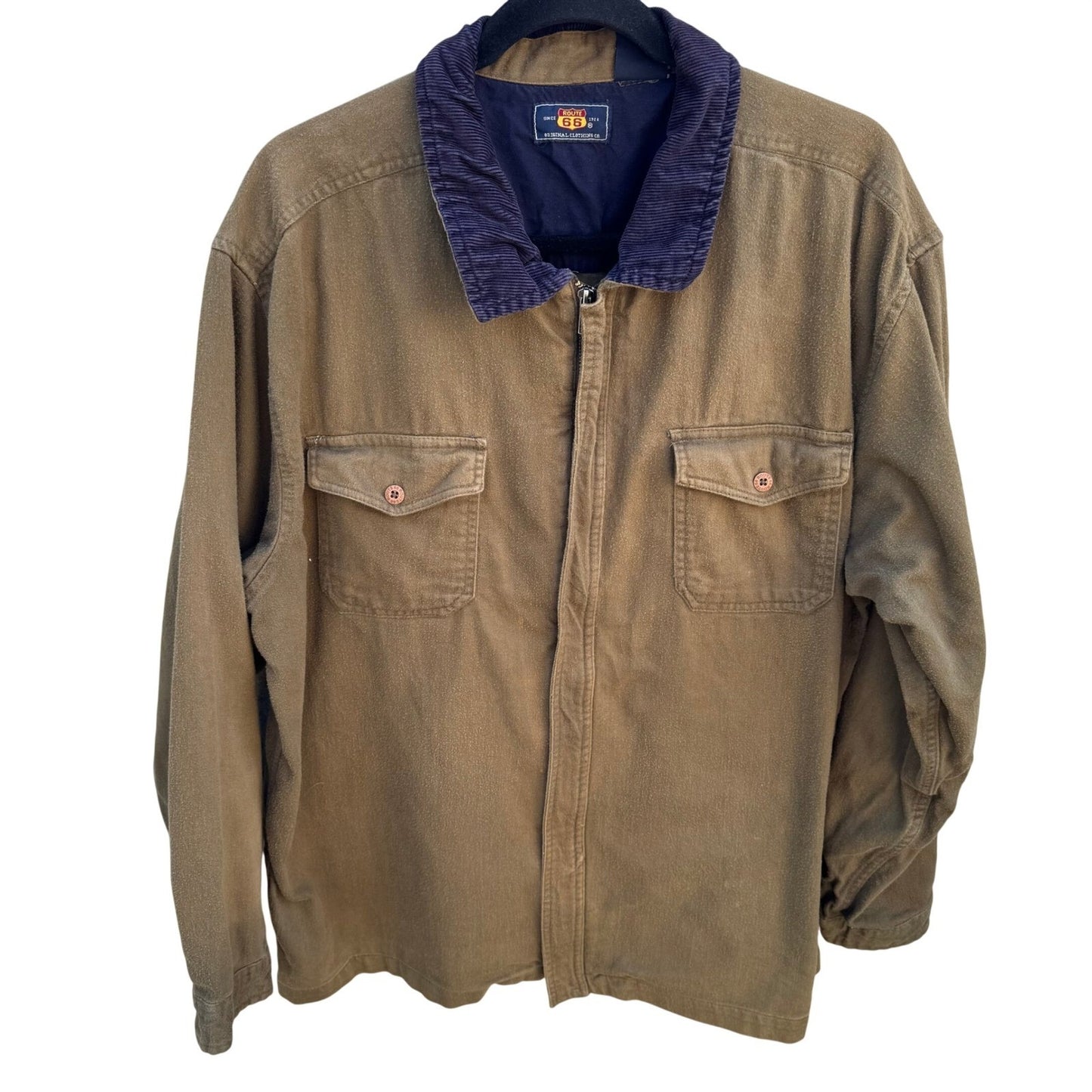 Route 66 Vintage Mens Brown Cotton Work Jacket Corduroy Collar Full Zip Large