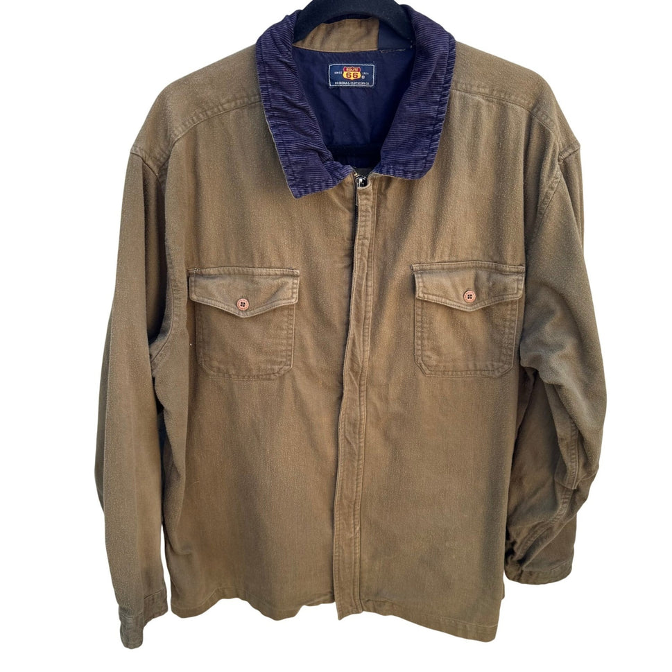 Route 66 Vintage Mens Brown Cotton Work Jacket Corduroy Collar Full Zip Large