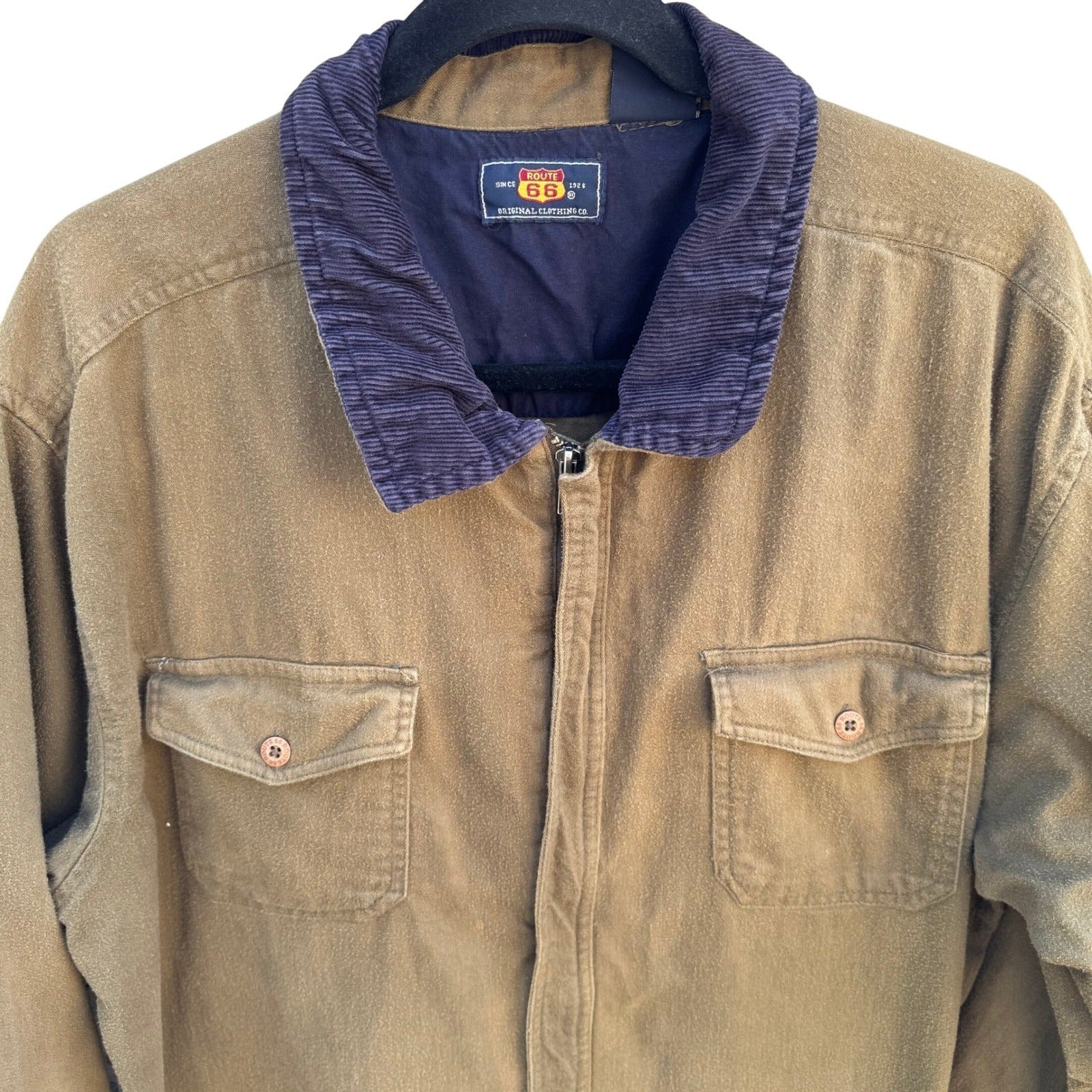 Route 66 Vintage Mens Brown Cotton Work Jacket Corduroy Collar Full Zip Large