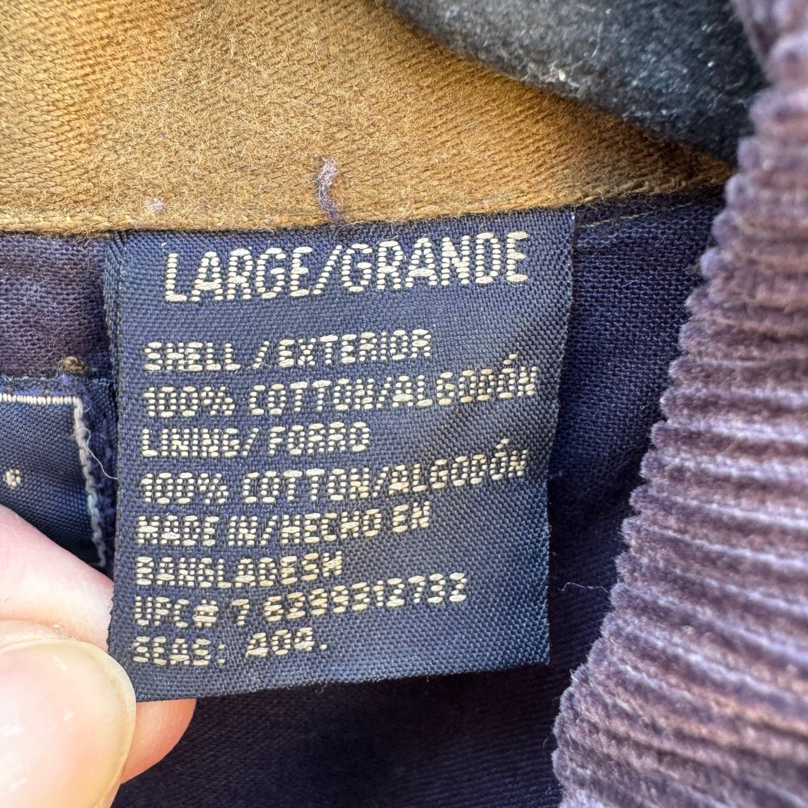 Route 66 Vintage Mens Brown Cotton Work Jacket Corduroy Collar Full Zip Large