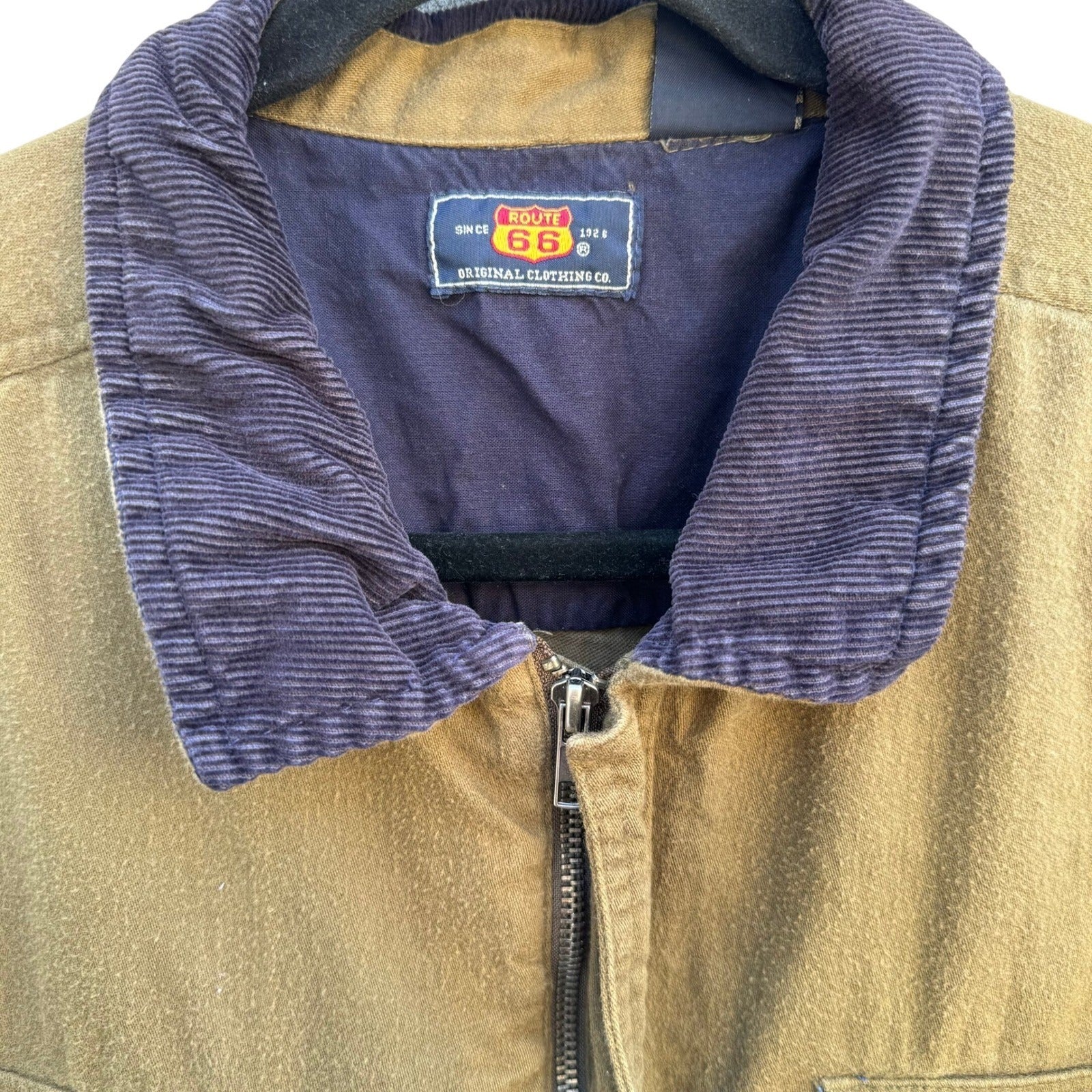Route 66 Vintage Mens Brown Cotton Work Jacket Corduroy Collar Full Zip Large