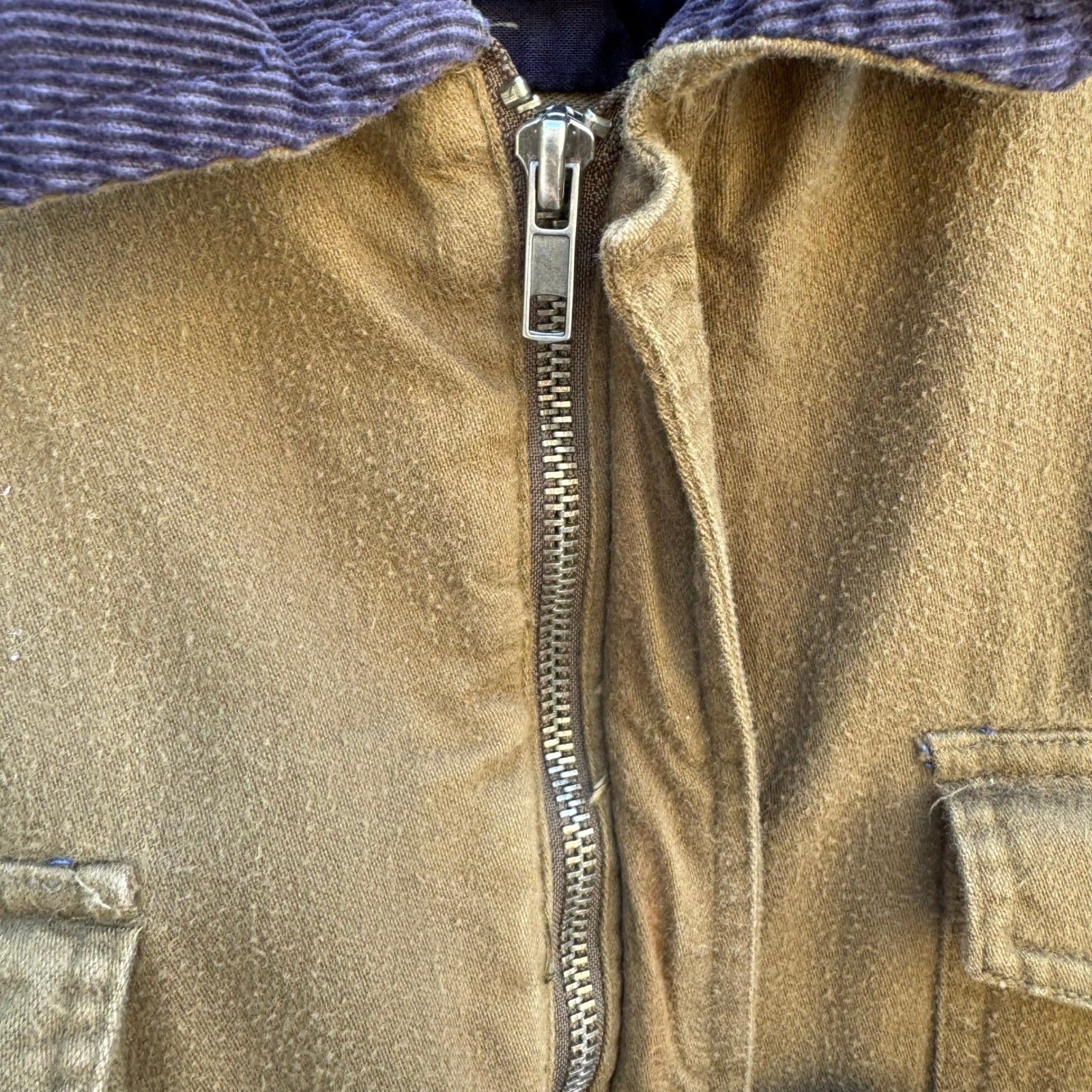 Route 66 Vintage Mens Brown Cotton Work Jacket Corduroy Collar Full Zip Large