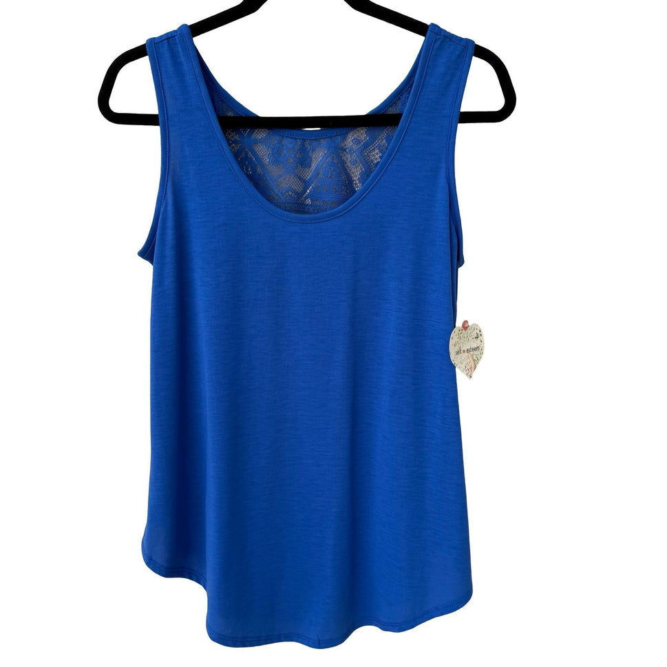 Self Esteem Royal Blue Lace Back Tank Top Scoop Neck Sleeveless S NEW Feminine