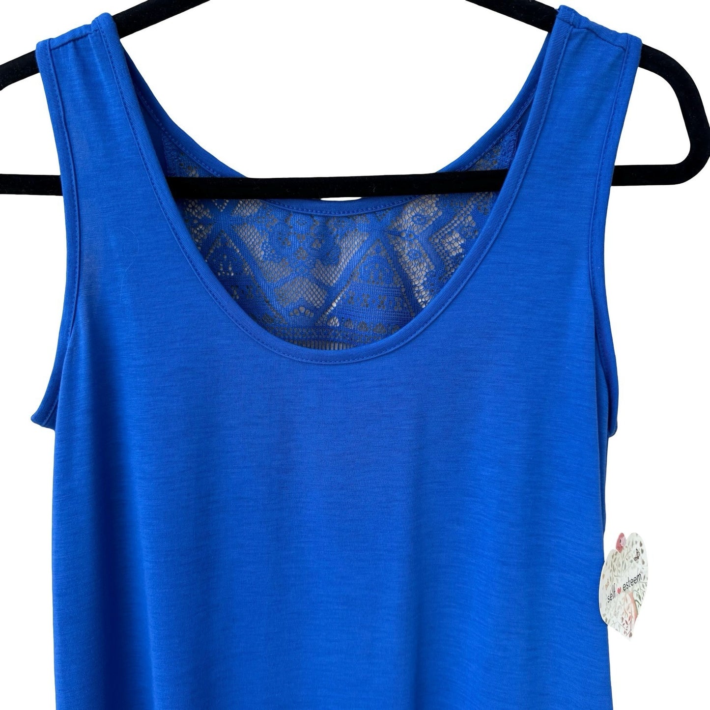 Self Esteem Royal Blue Lace Back Tank Top Scoop Neck Sleeveless S NEW Feminine
