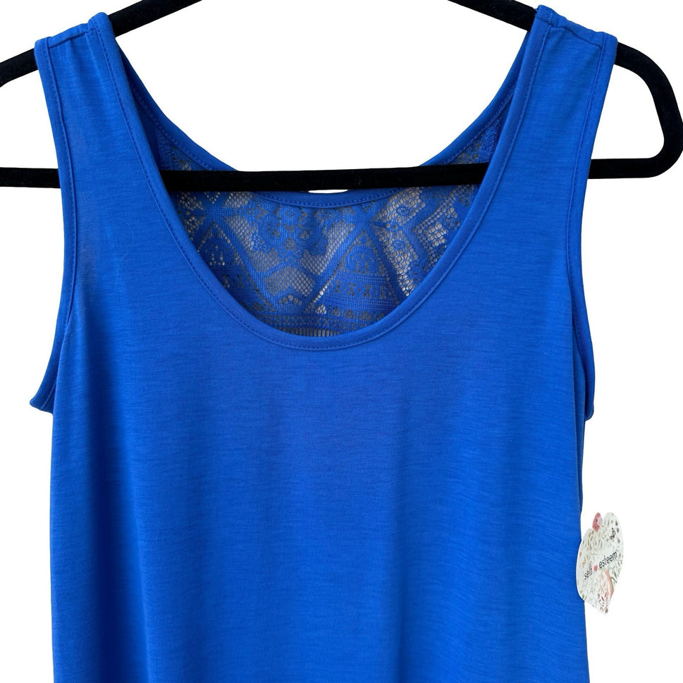 Self Esteem Royal Blue Lace Back Tank Top Scoop Neck Sleeveless S NEW Feminine