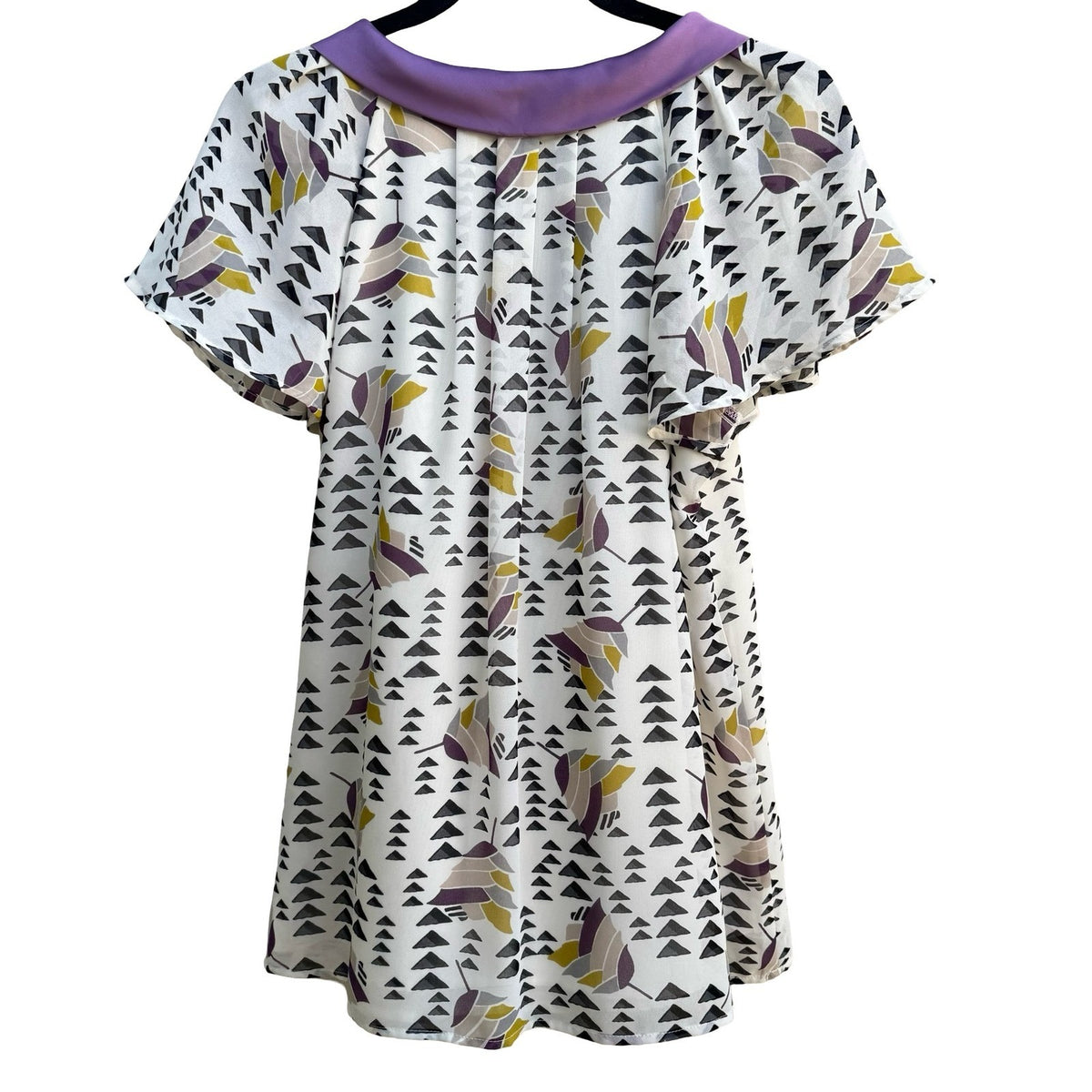 Worthington Whimsigoth Flowy Geometric Bow Neck Flutter Sleeve Blouse Purple M
