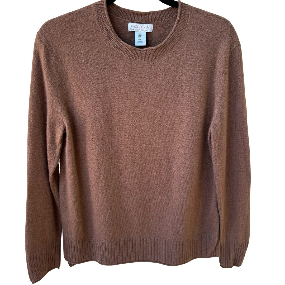 Rachel Zoe Cashmere 2-Ply Knit Quiet Luxury Minimalist Earthy Sweater Brown L