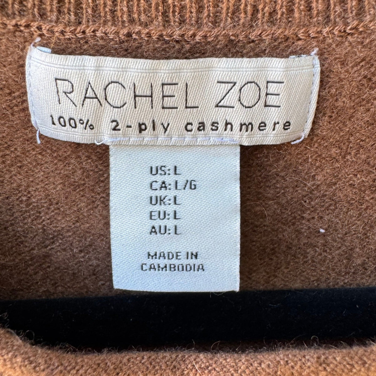 Rachel Zoe Cashmere 2-Ply Knit Quiet Luxury Minimalist Earthy Sweater Brown L