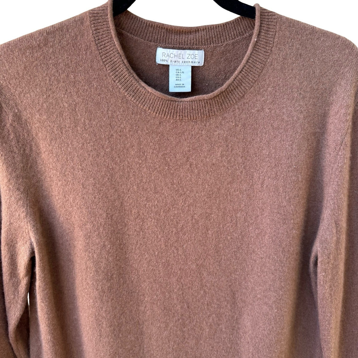 Rachel Zoe Cashmere 2-Ply Knit Quiet Luxury Minimalist Earthy Sweater Brown L