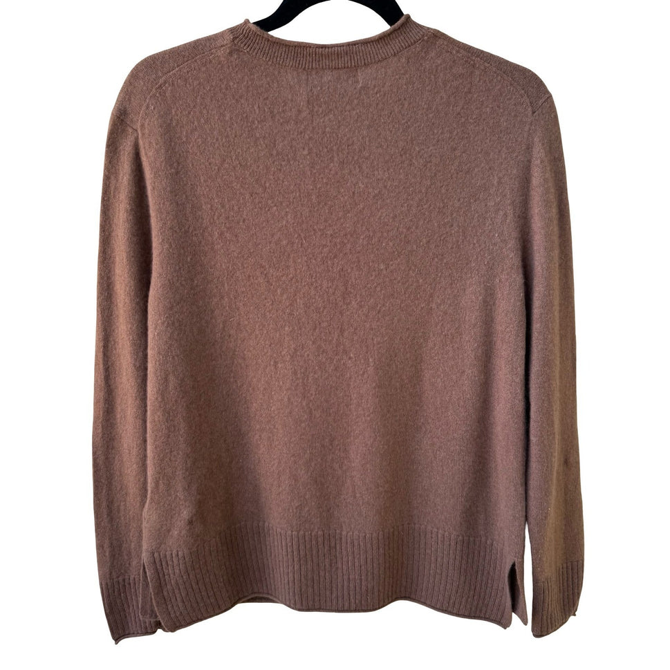 Rachel Zoe Cashmere 2-Ply Knit Quiet Luxury Minimalist Earthy Sweater Brown L