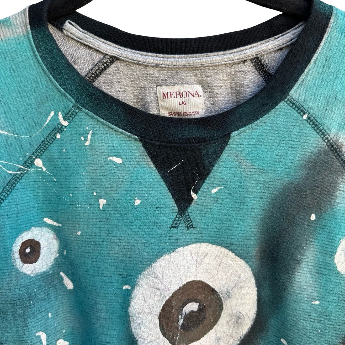 Merona Custom Hand Painted Eyeball Tie Dye Wearable Art Sweatshirt Teal Mens L