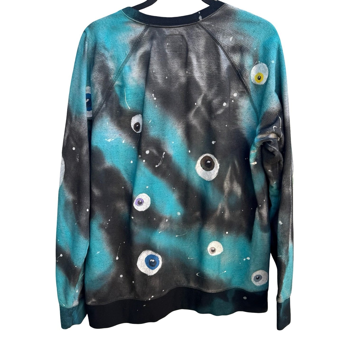 Merona Custom Hand Painted Eyeball Tie Dye Wearable Art Sweatshirt Teal Mens L