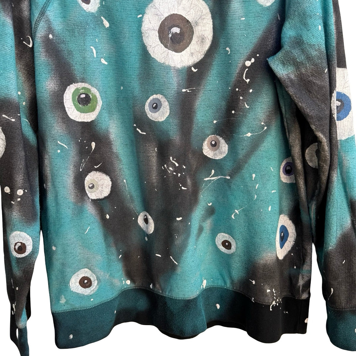 Merona Custom Hand Painted Eyeball Tie Dye Wearable Art Sweatshirt Teal Mens L