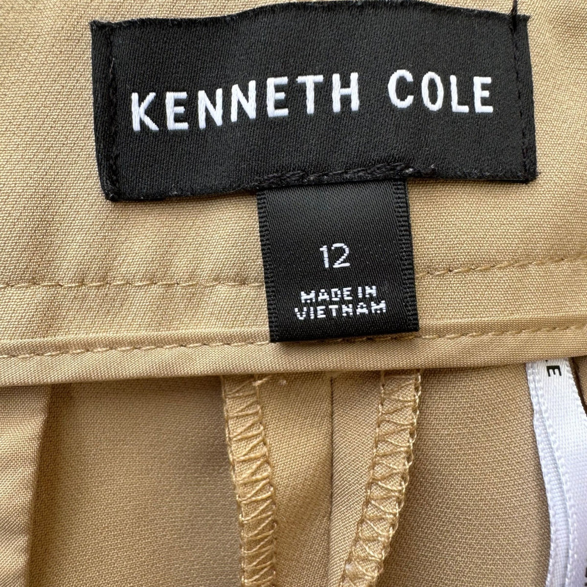Kenneth Cole Carreman French Fabric Minimalist Straight Leg Dress Pants Tan 12