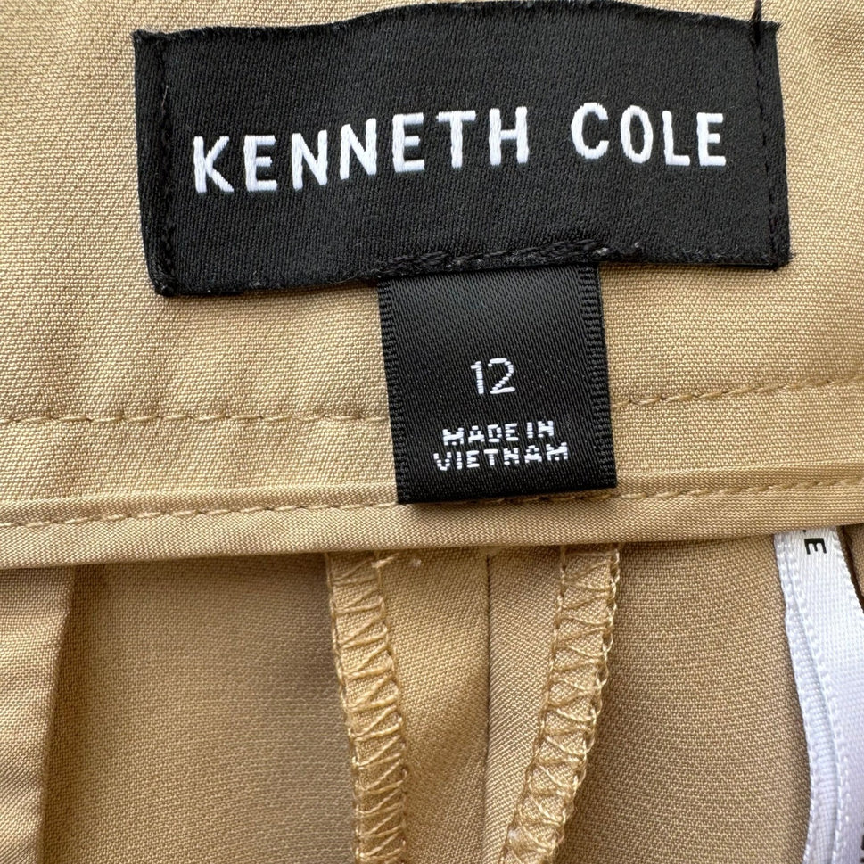 Kenneth Cole Carreman French Fabric Minimalist Straight Leg Dress Pants Tan 12
