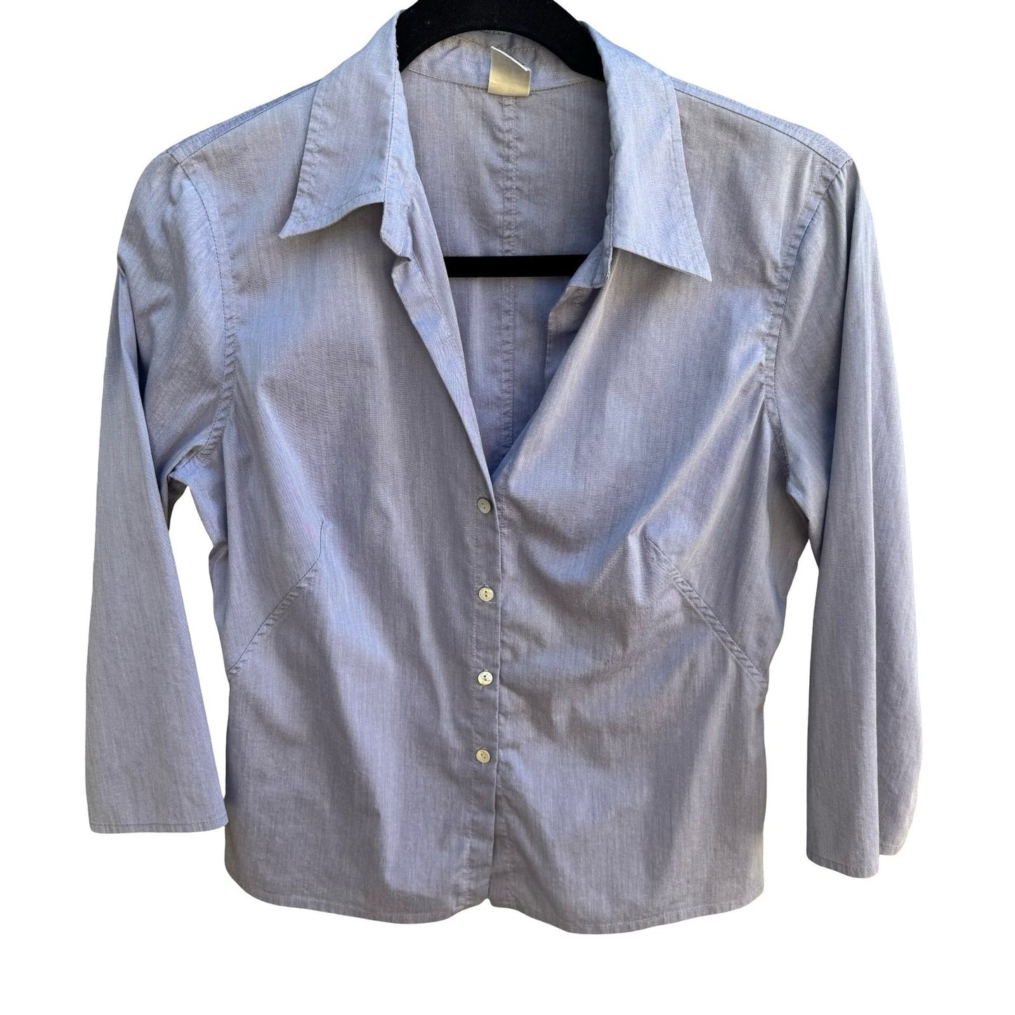 Max Studio Minimalist Coastal Preppy Workwear 3/4 Sleeve Tailored Blouse Blue M