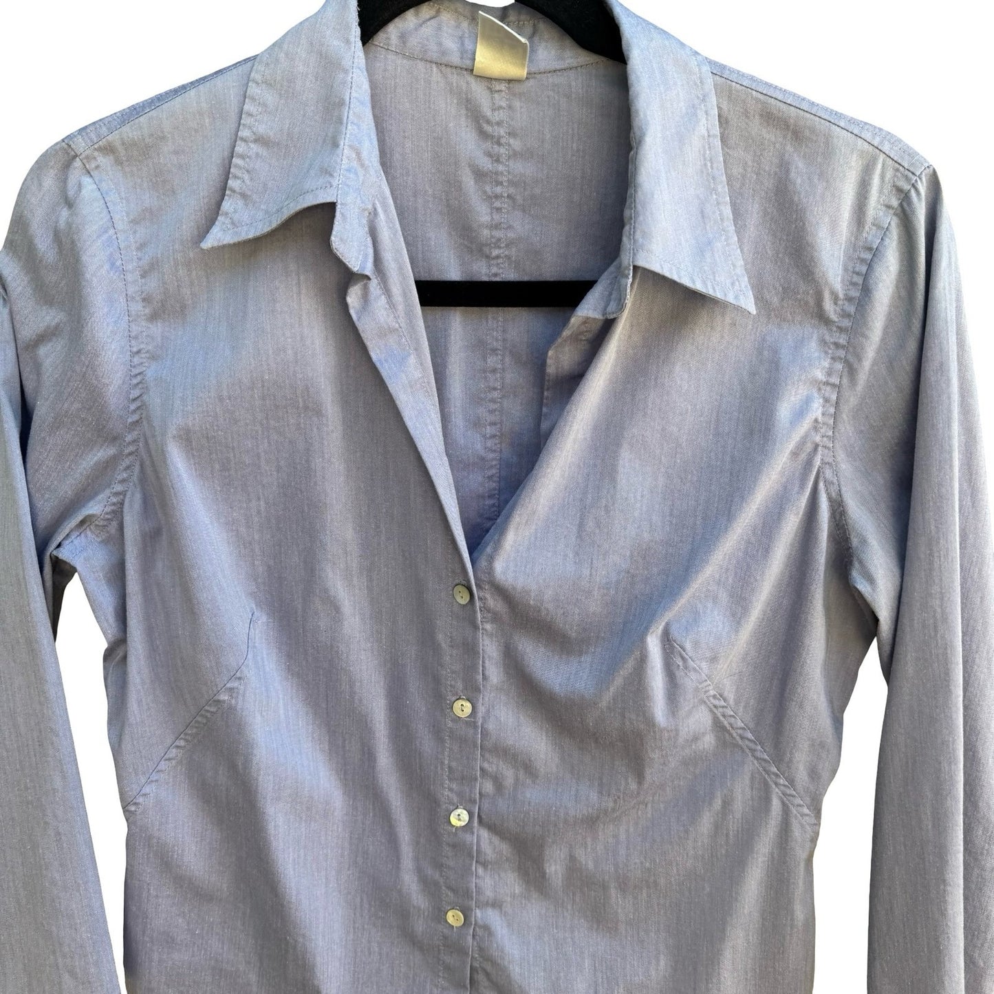 Max Studio Minimalist Coastal Preppy Workwear 3/4 Sleeve Tailored Blouse Blue M