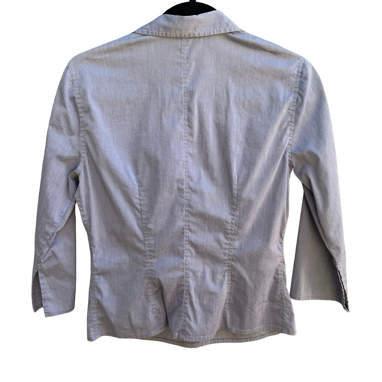 Max Studio Minimalist Coastal Preppy Workwear 3/4 Sleeve Tailored Blouse Blue M
