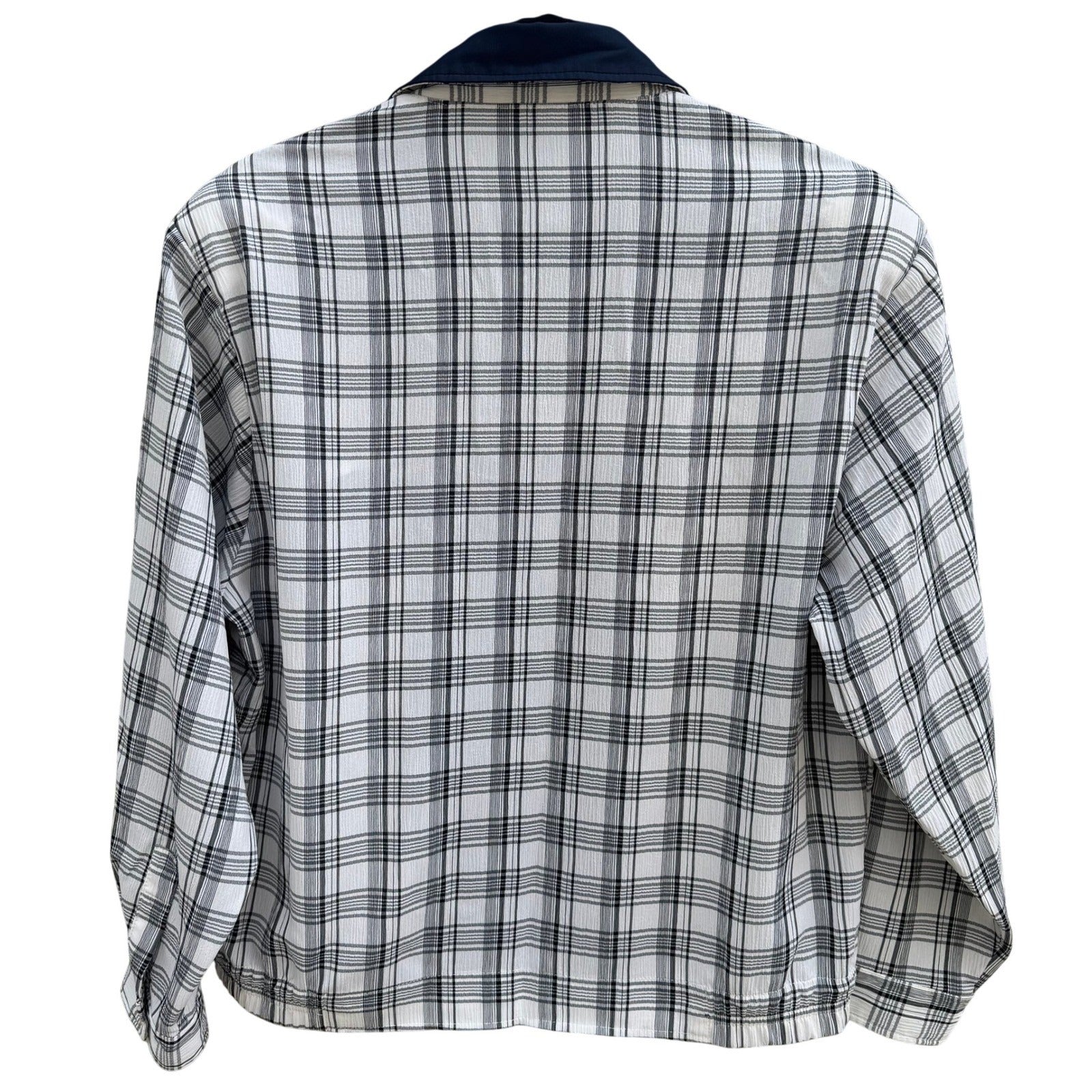 Trady Mens L Plaid Harrington Jacket White Black Navy Blue Textured Zip Up Golf