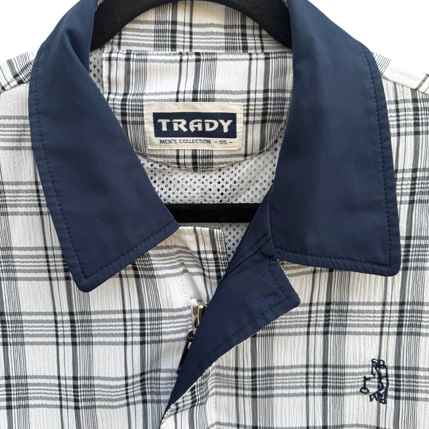 Trady Mens L Plaid Harrington Jacket White Black Navy Blue Textured Zip Up Golf