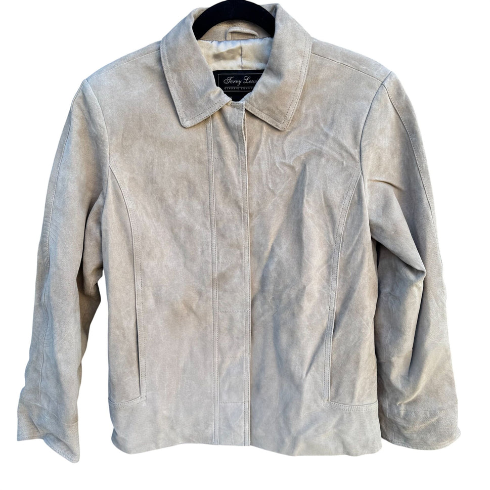 Terry Lewis Vintage Womens Beige Suede Leather Luxury Blazer Jacket 8P Regency
