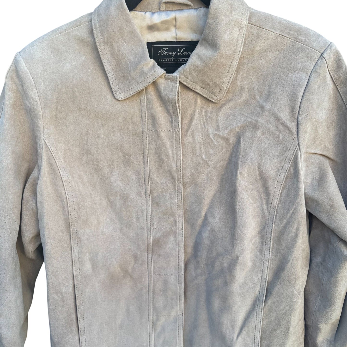 Terry Lewis Vintage Womens Beige Suede Leather Luxury Blazer Jacket 8P Regency