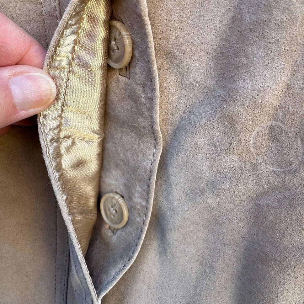 Terry Lewis Vintage Womens Beige Suede Leather Luxury Blazer Jacket 8P Regency